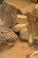 pig's-foot-shaped stair case upward to entrance courtyard of Circe's palace